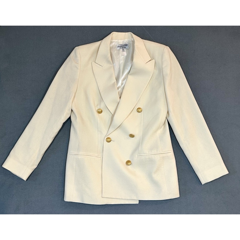 Vintage Pendleton Blazer Womens Size 6 Jacket Cream 100% Virgin Wool Made in USA